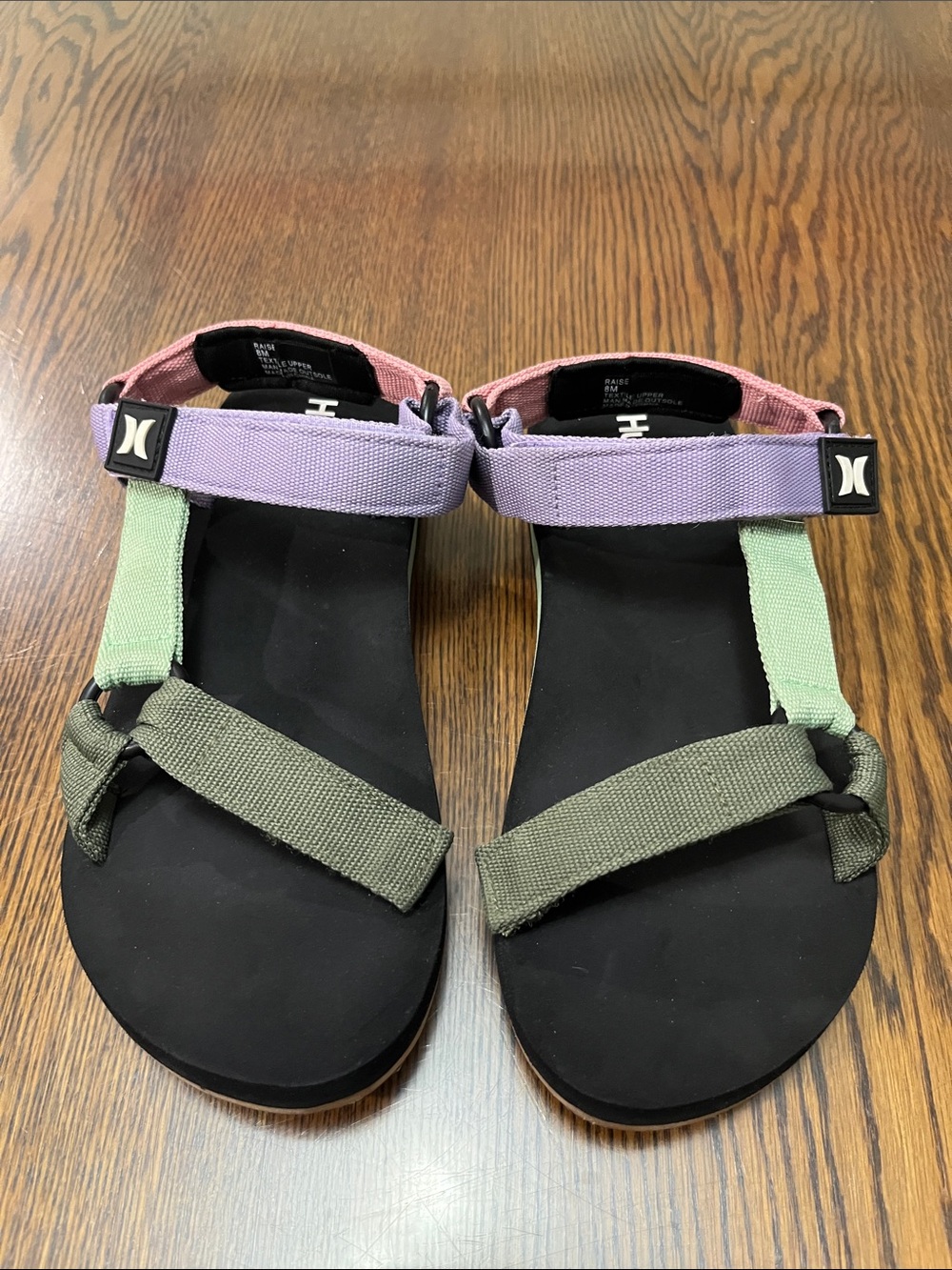 Hurley Women's Black Sandals with Lavender & Olive adjustable Straps